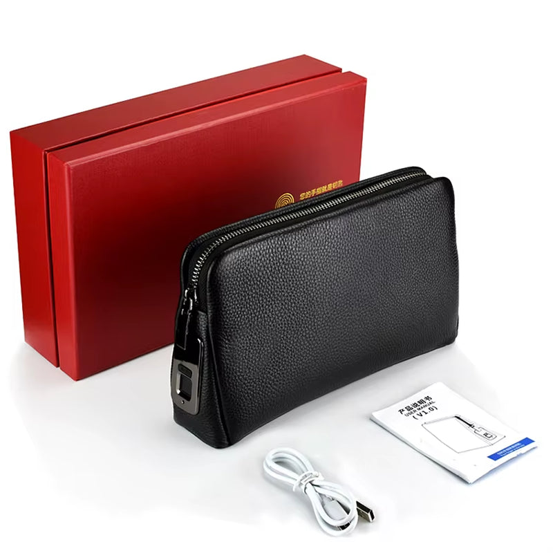 Sac à Main Homme en Cuir avec Serrure à Empreinte Digitale