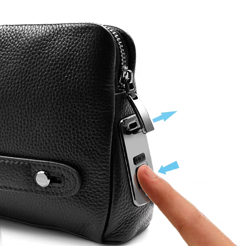 Sac à Main Homme en Cuir avec Serrure à Empreinte Digitale