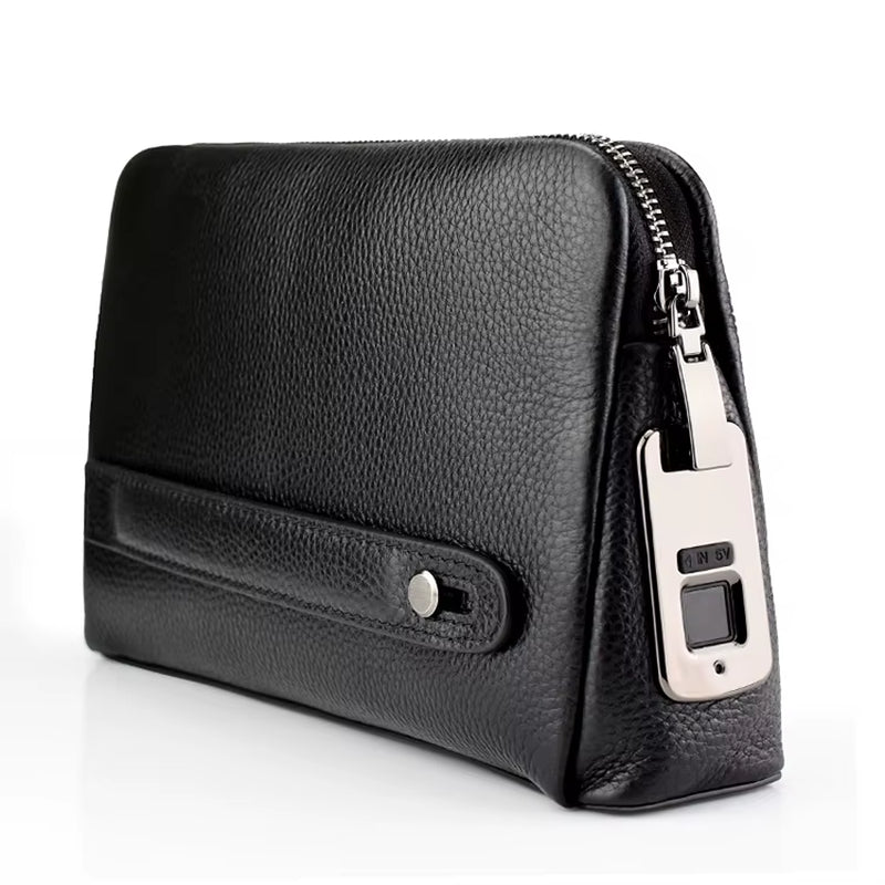 Sac à Main Homme en Cuir avec Serrure à Empreinte Digitale